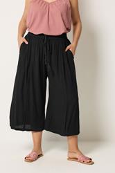 YOURS Plus Size Black Scallop Trim Crinkle Cropped Trousers | Yours Clothing 3