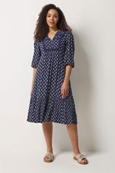 M&Co Navy Blue Aztec Print Tiered Midi Dress | M&Co 1