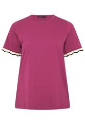 YOURS Curve Dark Pink Metallic Crochet Trim T-Shirt