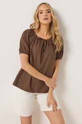 LTS Tall Women's Chocolate Brown Tie Front Linen Blouse | Long Tall Sally 3