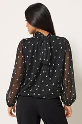 M&Co Petite Black Spot Print Tie Neck Chiffon Blouse | M&Co 2