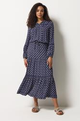 M&Co Navy Blue Aztec Tie Neck Blouse | M&Co 2