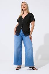 LIMITED COLLECTION Plus Size Black V-Neck Lace Hem Top | Yours Clothing 5