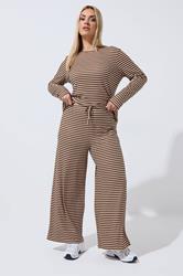 LIMITED COLLECTION Plus Size Chocolate Brown & Cream Ribbed Trousers | Yours Clothing 3