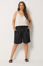 YOURS Plus Size Black Embroidered Shorts | Yours Clothing 1
