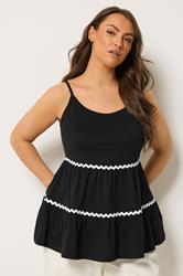 YOURS Plus Size Black Tiered Trim Vest Top | Yours Clothing 3