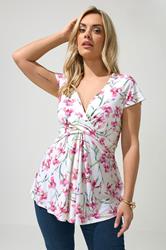 YOURS LONDON Plus Size White Floral Print Wrap Front Top | Yours Clothing 3