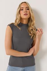 LTS Tall Women's Grey Tie Back Ribbed Top | Long Tall Sally 3