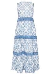 M&Co Petite Light Blue Tile Print Tiered Midi Dress | M&Co 5