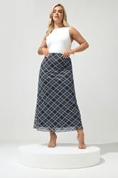 YOURS LONDON Plus Size Brown & Blue Check Maxi Skirt | Yours Clothing 1