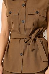 PixieGirl Petite Women's Brown Belted Utility Shirt | PixieGirl  4
