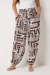 PixieGirl Petite Women's Brown Abstract Harem Trousers | PixieGirl 1