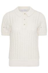 PixieGirl Petite Ivory White Crochet Polo Top