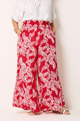 YOURS Plus Size Red Palm Leaf Wide Leg Trousers | Yours Clothing 1