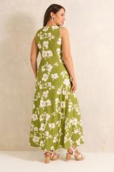EVANS Plus Size Chartreuse Floral Print Knot Front Maxi Dress | Evans 4