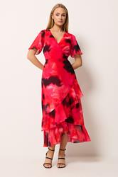 STAR Red Blurred Floral Tiered Wrap Dress | StarByJM 1