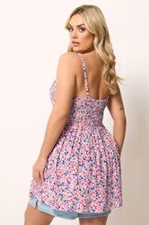 YOURS Plus Size Pink Ditsy Floral Shirred Cami Top | Yours Clothing 2