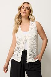 YOURS Plus Size Ivory White Floral Applique Knitted Vest | Yours Clothing 3