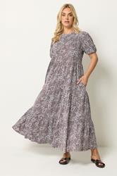 YOURS Plus Size Brown Paisley Tiered Maxi Dress | Yours Clothing 3