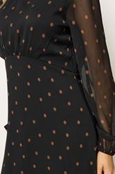 M&Co Black Spot Print Long Sleeve Chiffon Dress | M&Co 4
