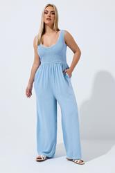 LIMITED COLLECTION Plus Size Blue Chambray Shirred Jumpsuit | Yours Clothing 3