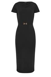 LTS Tall Black Scuba Buckle Midi Dress