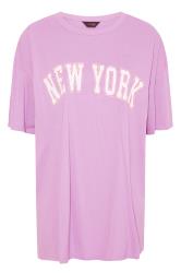 Plus Size Yours Curve Dark Purple 'New York' Slogan Varsity Tshirt Size 12 | Women's Plus Size and Curve Fashion