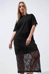 LIMITED COLLECTION Plus Size Black Lace Trim T-Shirt Dress | Yours Clothing 3