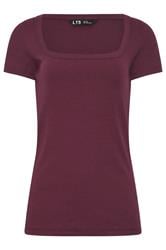 LTS Tall Plum Purple Square Neck Ribbed T-Shirt