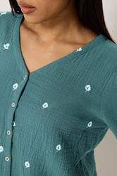 M&Co Petite Teal Blue Floral Embroidered Cotton Blouse | M&Co 4
