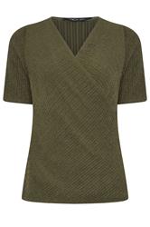 M&Co Khaki Green Textured Wrap Top