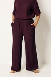 YOURS Plus Size Burgundy Red Bubble Texture Wide Leg Trousers | Yours Clothing 3