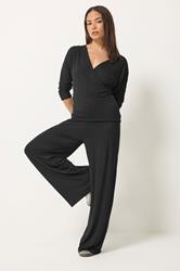 PixieGirl Petite Women's Set Black Wrap Top & Wide Leg Trousers | PixieGirl 1