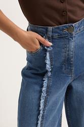 PixieGirl Petite Women's Mid Blue Frayed Seam Wide Leg Jeans | PixieGirl 5