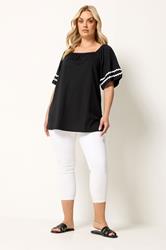 YOURS Plus Size Black Contrast Trim Square Neck T-Shirt | Yours Clothing 1