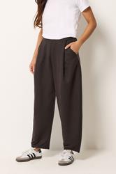 PixieGirl Petite Women's Chocolate Brown Textured Barrel Trousers | PixieGirl 1