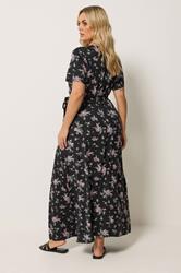 YOURS Plus Size Black & Pink Floral Wrap Front Dress | Yours Clothing 2