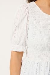 YOURS Plus Size White Broderie Anglaise Shirred Puff Sleeve Top | Yours Clothing 4