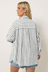 YOURS Plus Size Black & White Linen Stripe Shirt | Yours Clothing 2