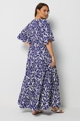 YOURS Plus Size Cobalt Blue Leaf Print Tiered Maxi Dress | Yours Clothing 2