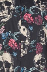 KAM Big & Tall Black Floral Skull Print Shirt | BadRhino 5