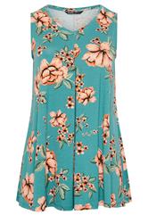 YOURS Curve Blue Floral Pleat Vest Top