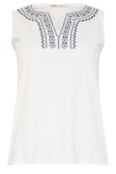 M&Co Petite White & Navy Embroidered Cotton Vest Top | M&Co  5