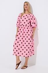 LIMITED COLLECTION Plus Size Pink Polka Dot Dress | Yours Clothing 1