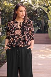 EVANS Plus Size Black Floral Pintuck Tie Neck Blouse | Evans 1