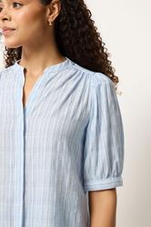 M&Co Blue Stripe Short Puff Sleeve Blouse | M&Co 4