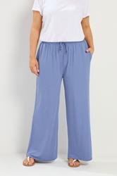 YOURS Plus Size Blue Soft Touch Wide Leg Trousers | Yours Clothing 3
