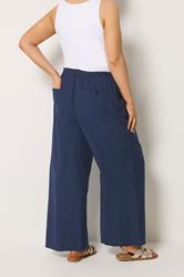 BUMP IT UP MATERNITY Plus Size Navy Blue Wide Leg Linen Trousers | Yours Clothing 2