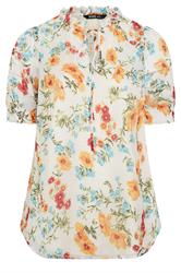 YOURS Curve White & Orange Floral Frill Neck Blouse