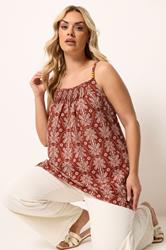 YOURS Plus Size Red Palm Tree Pleated Cami Top | \Yours Clothing 3
